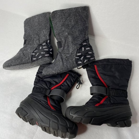 Sorel Unisex Children's Snow Boots Black & Red Size 3 - Picture 2 of 12